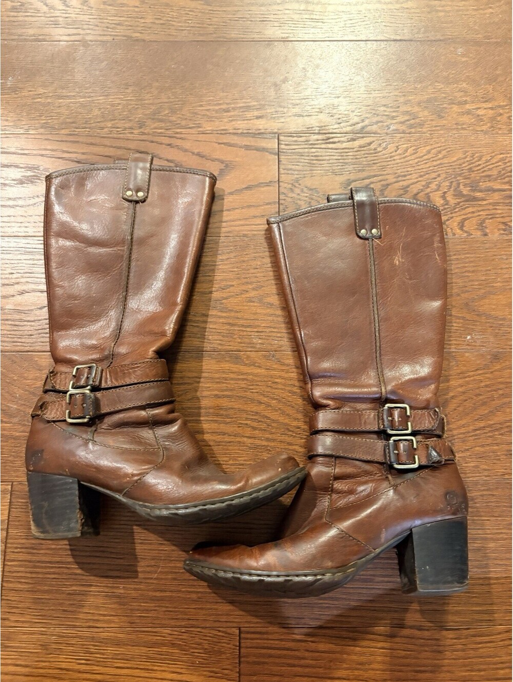 Born Boots Womens Size 7 Brown Leather Zip Buckle Riding Tall Casual